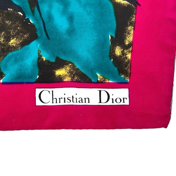 VINTAGE CHRISTIAN DIOR VIBRANT COLORFUL FLORAL SILK SCARF - 34" square - Picture 10 of 10